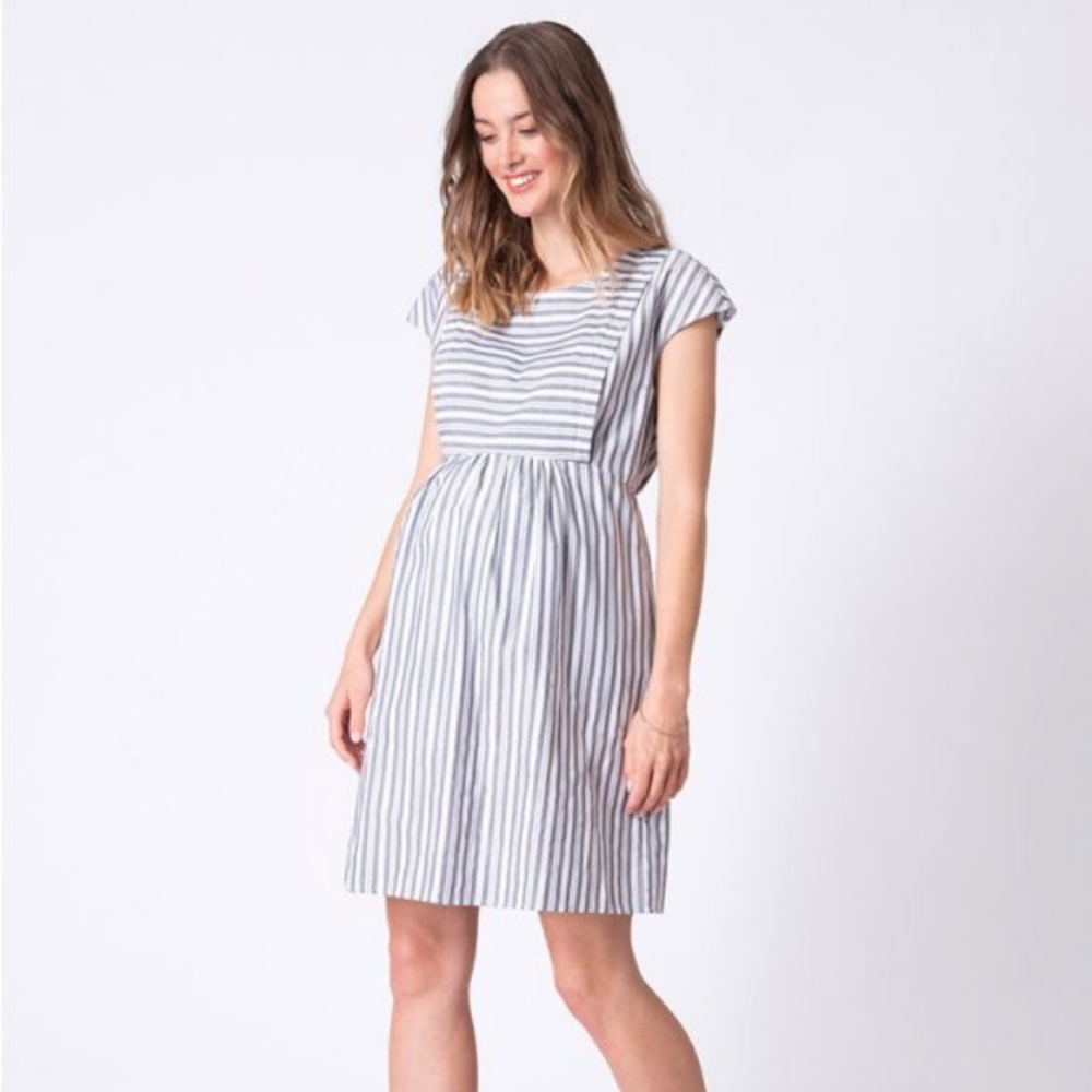 Seraphine blue/white striped maternity/nursing dress - Size 2